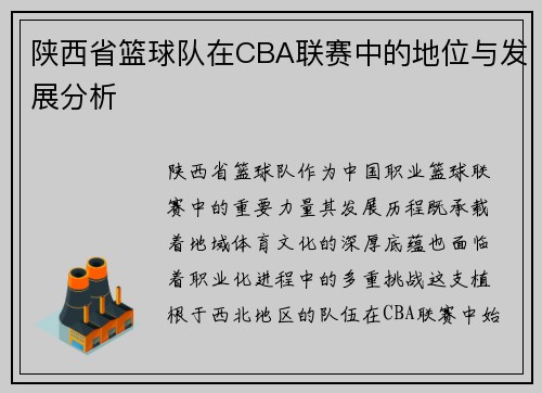陕西省篮球队在CBA联赛中的地位与发展分析